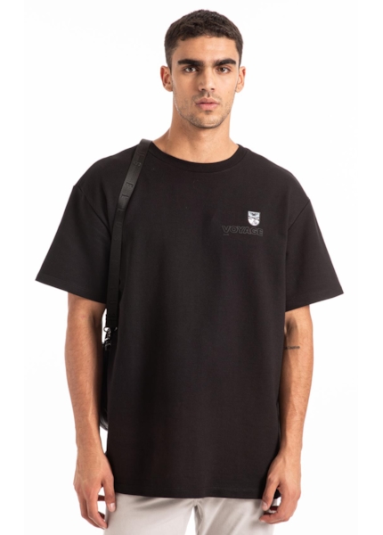 T-Shirt Fleece Flower Embroidery Preto