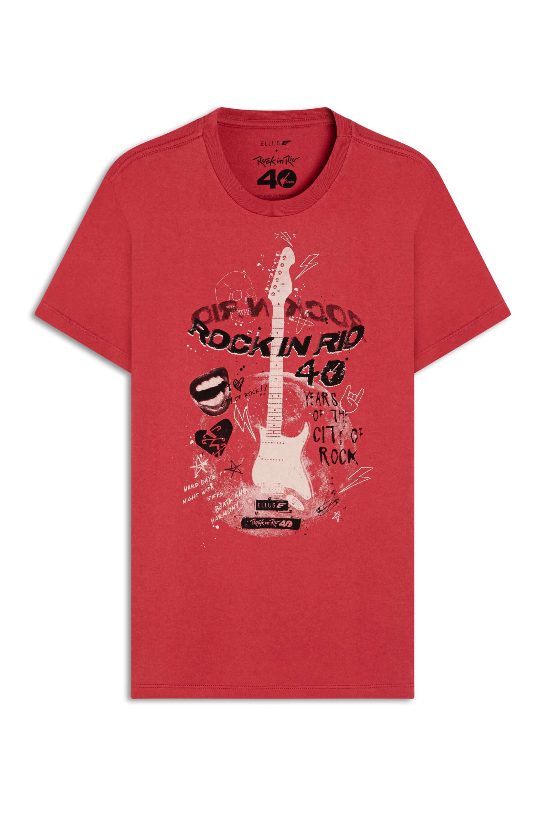 T-Shirt Guitar Rock Classic Cereja