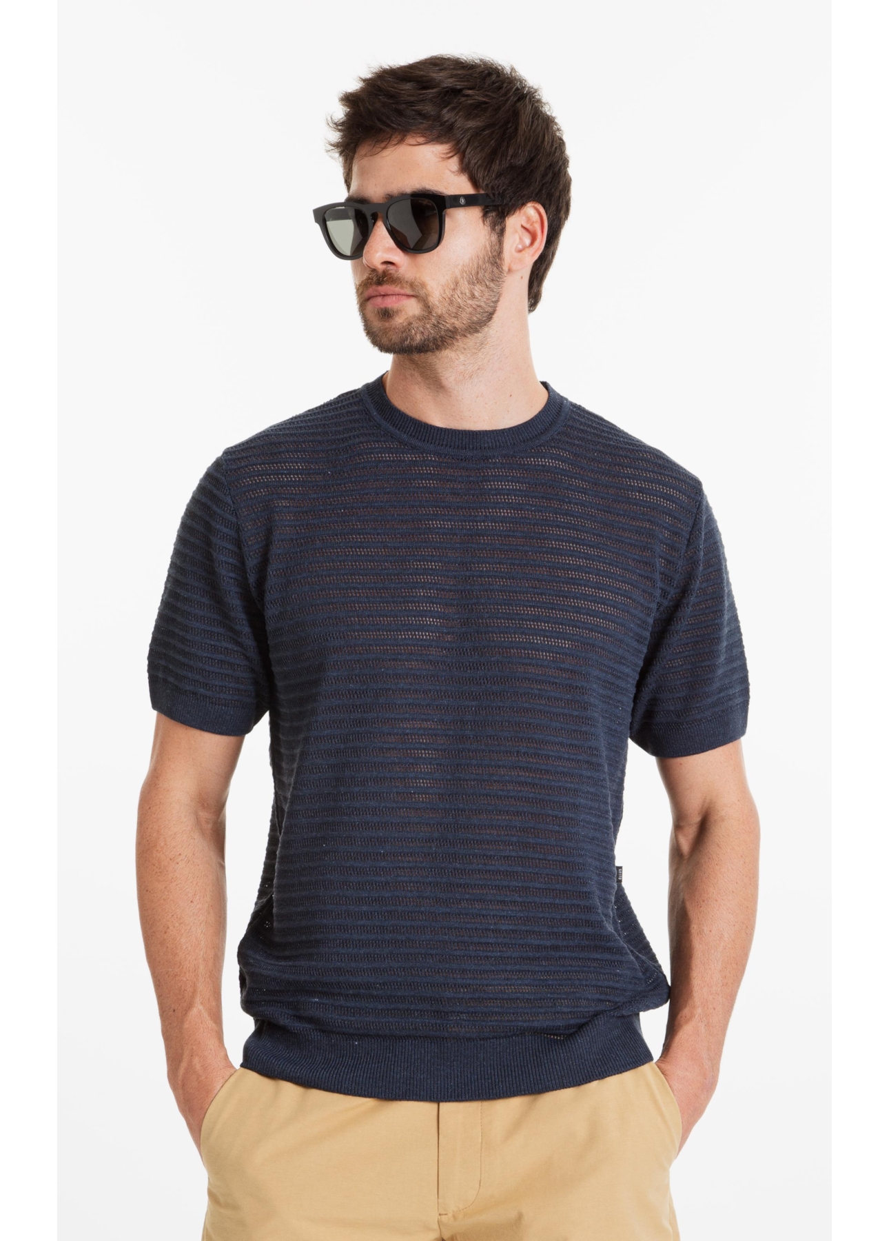 T-Shirt Tech Knit Fish Net Dark Navy Mescla