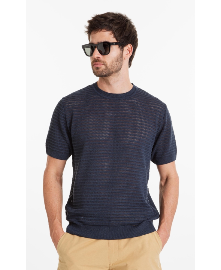 T-Shirt Tech Knit Fish Net Dark Navy Mescla
