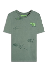 T-Shirt  Washed 2nd Punk Texts Verde Army