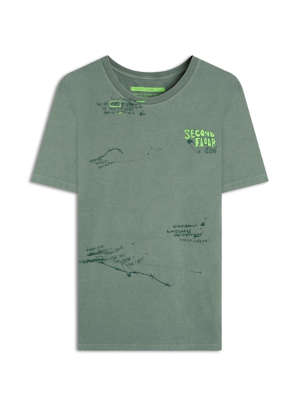 T-Shirt  Washed 2nd Punk Texts Verde Army