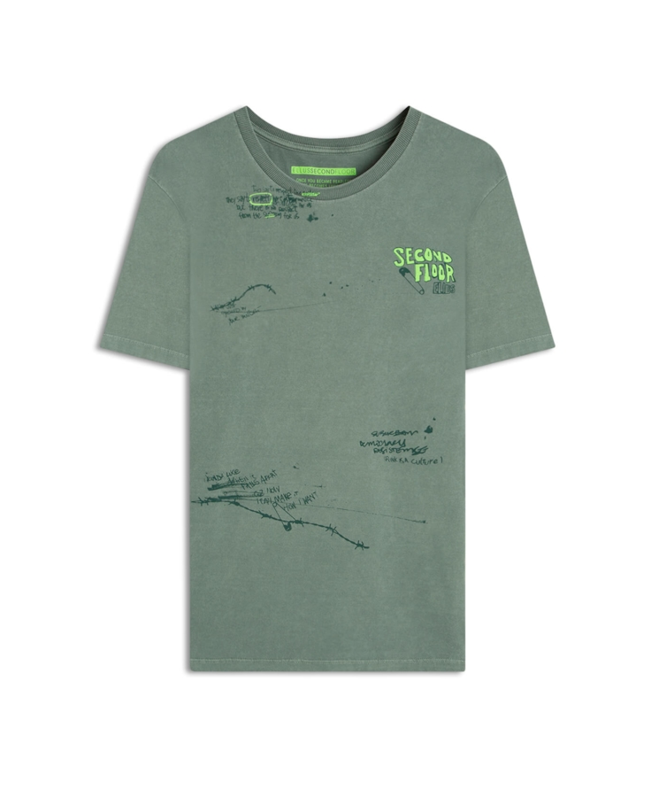 T-Shirt  Washed 2nd Punk Texts Verde Army