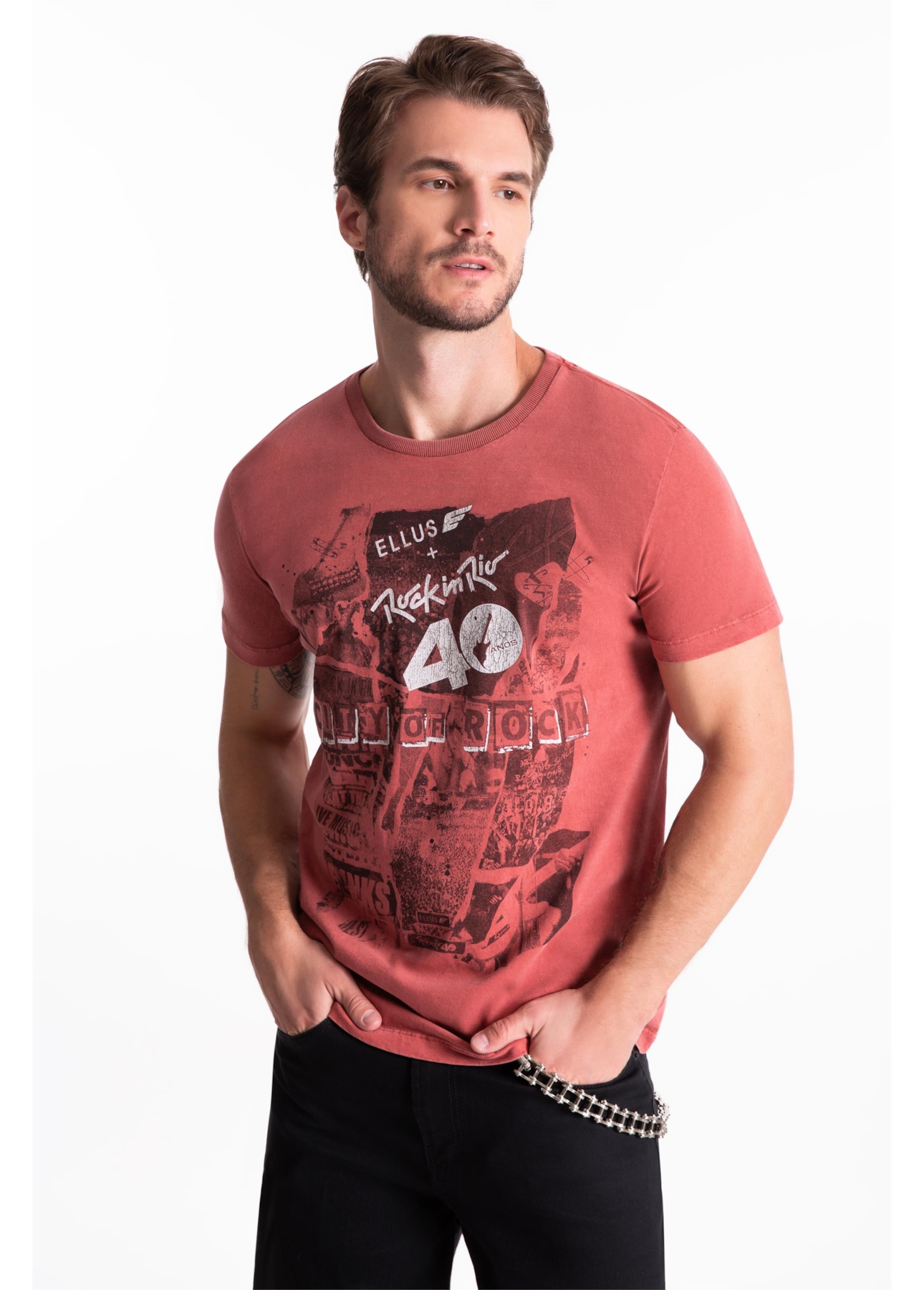T-Shirt Washed City Of Rock Cereja