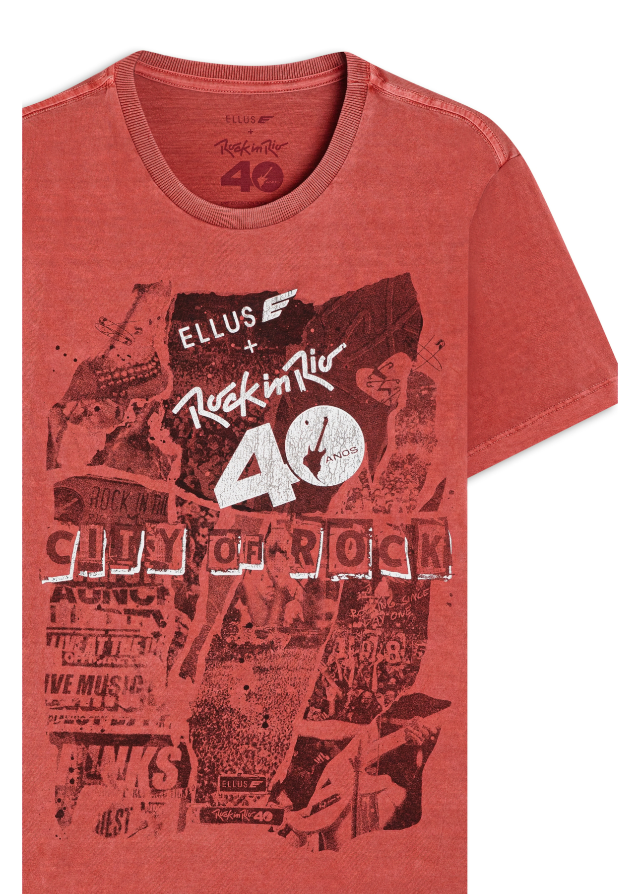 T-Shirt Washed City Of Rock Cereja