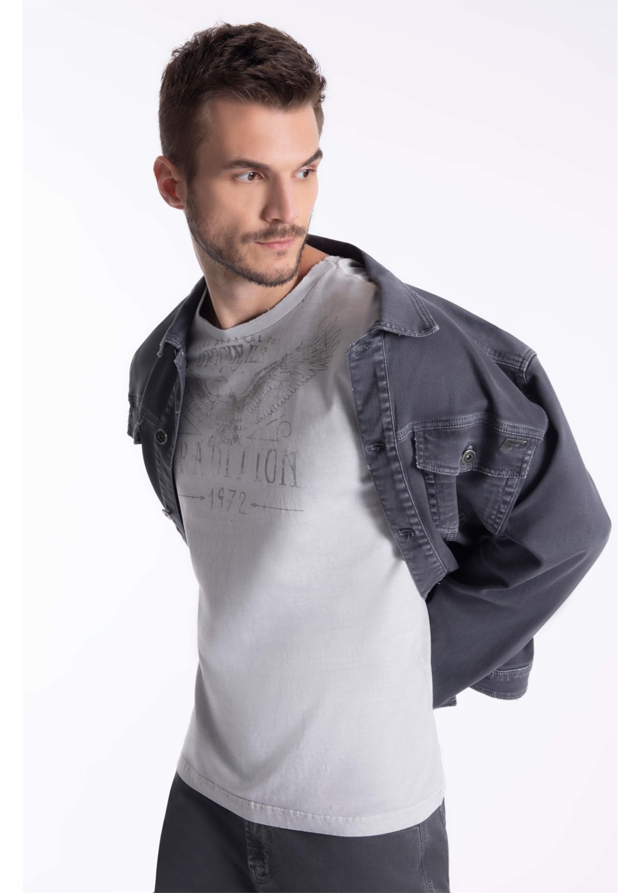 T-Shirt Washed Eagle Tradition Cinza