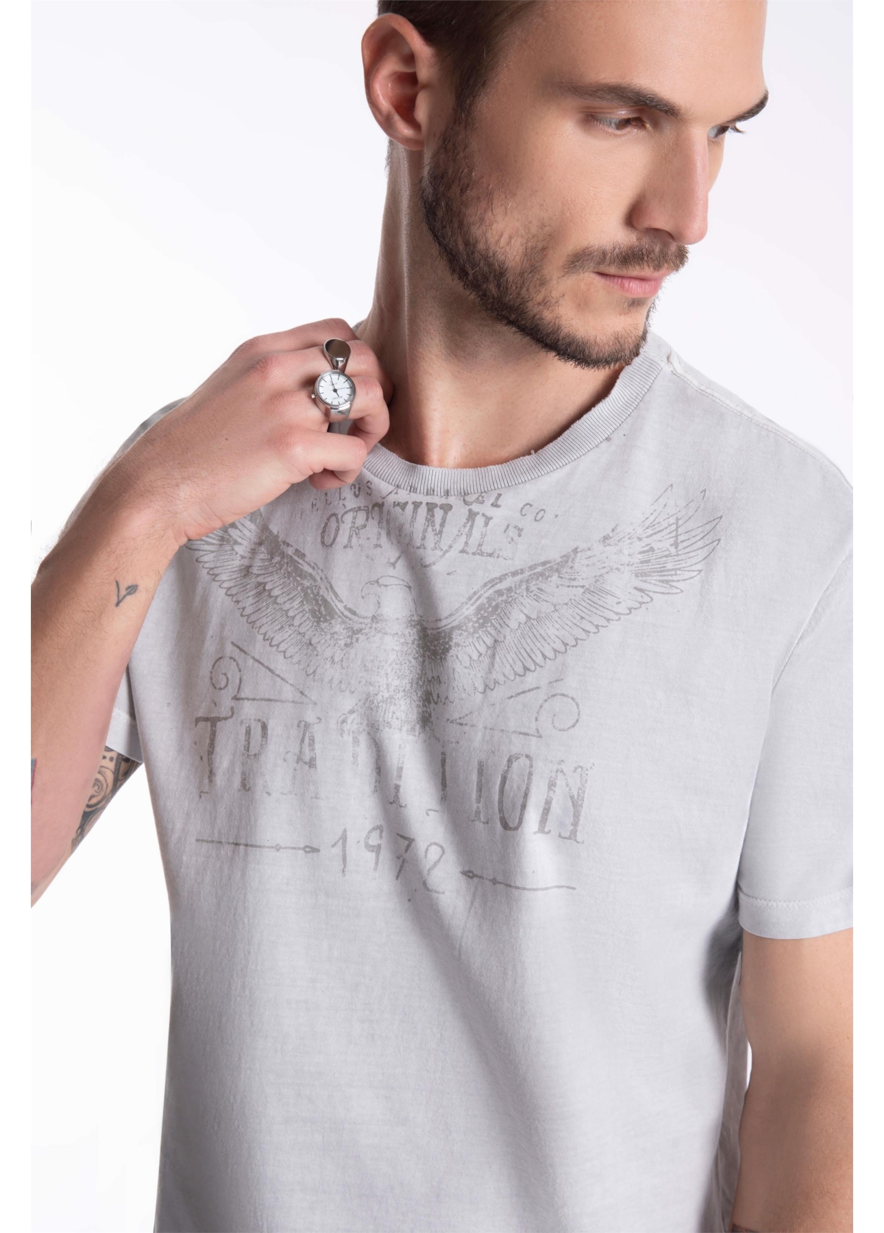 T-Shirt Washed Eagle Tradition Cinza