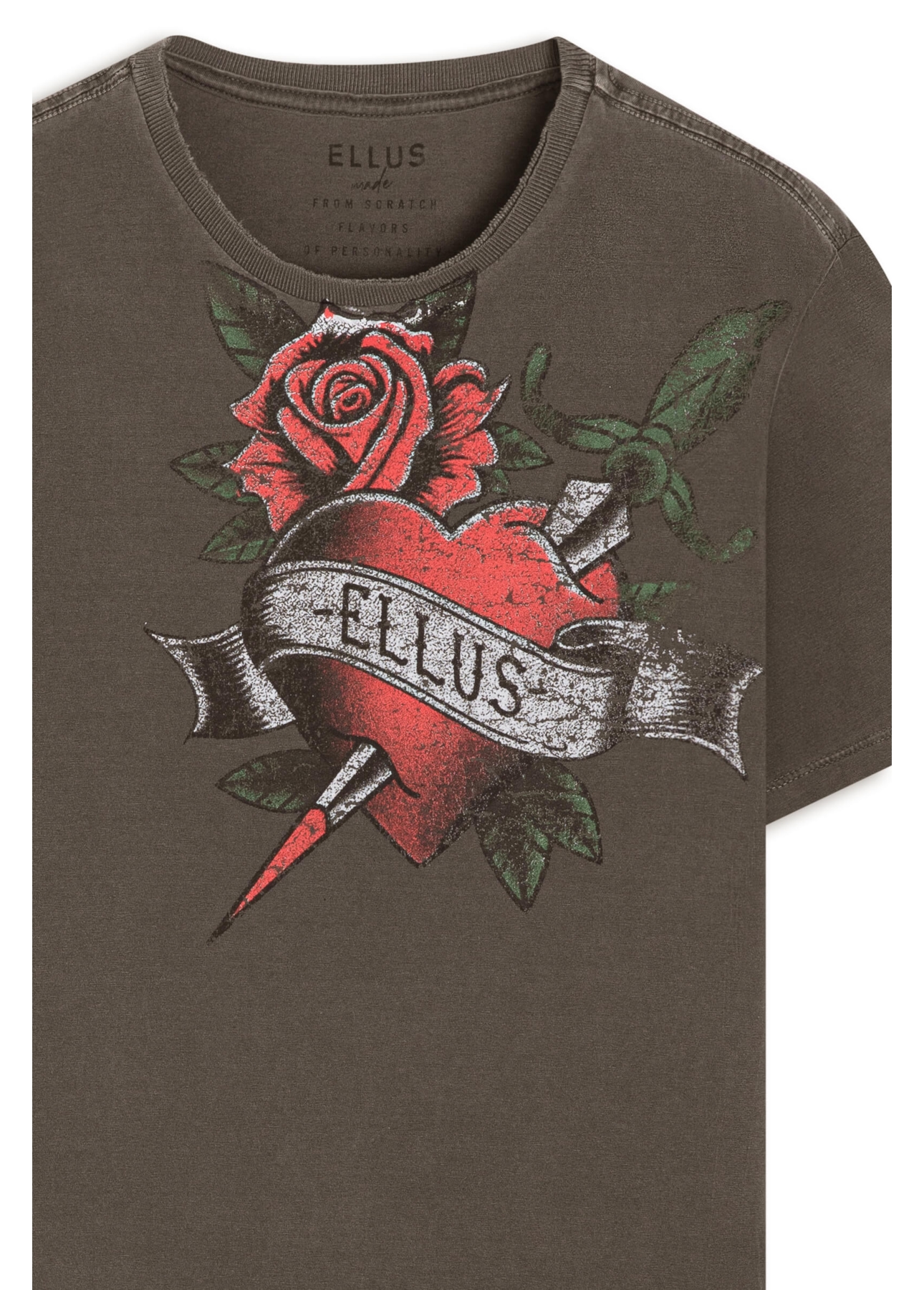 T-Shirt Washed Inked Heart Classic Tabaco