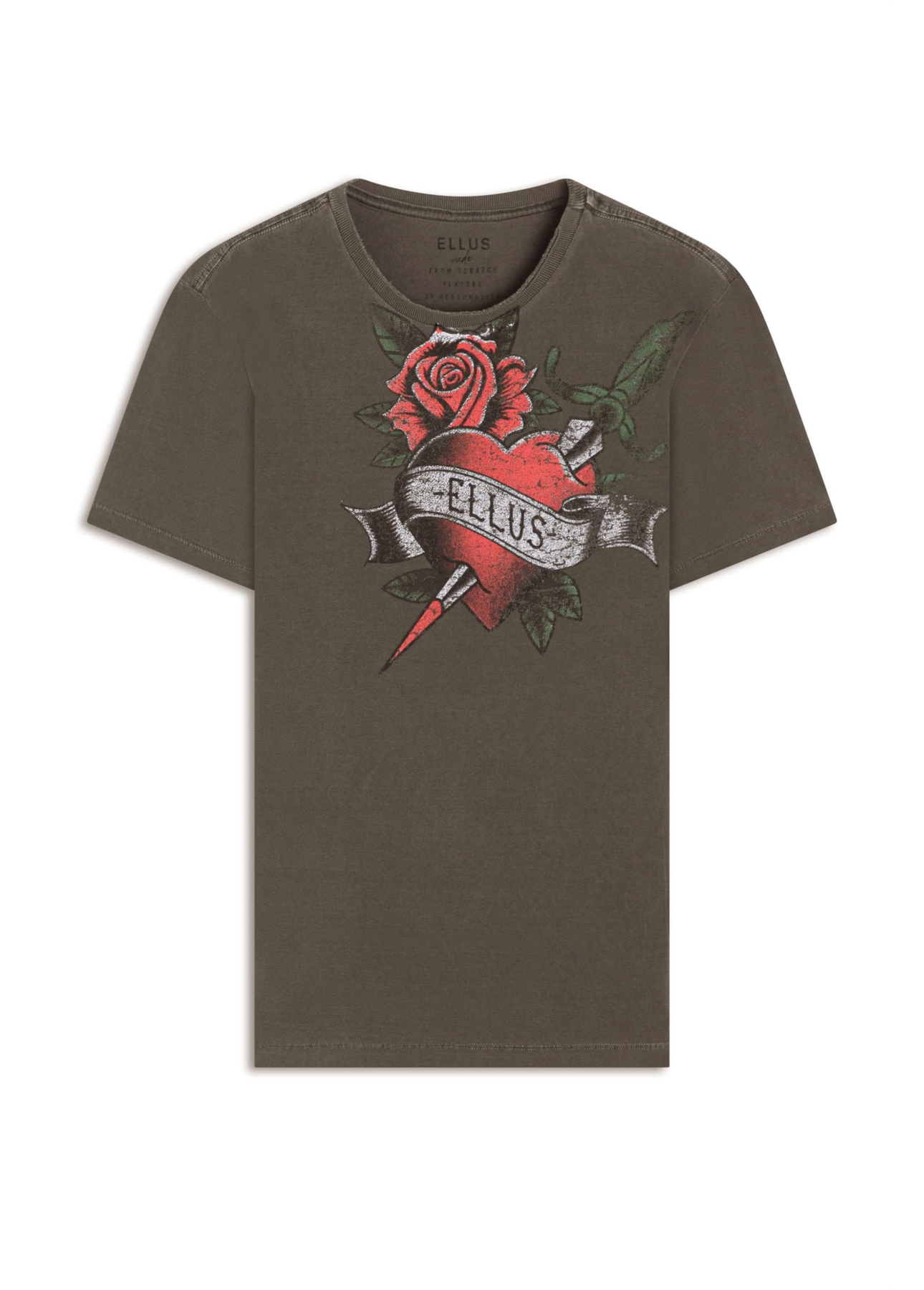 T-Shirt Washed Inked Heart Classic Tabaco