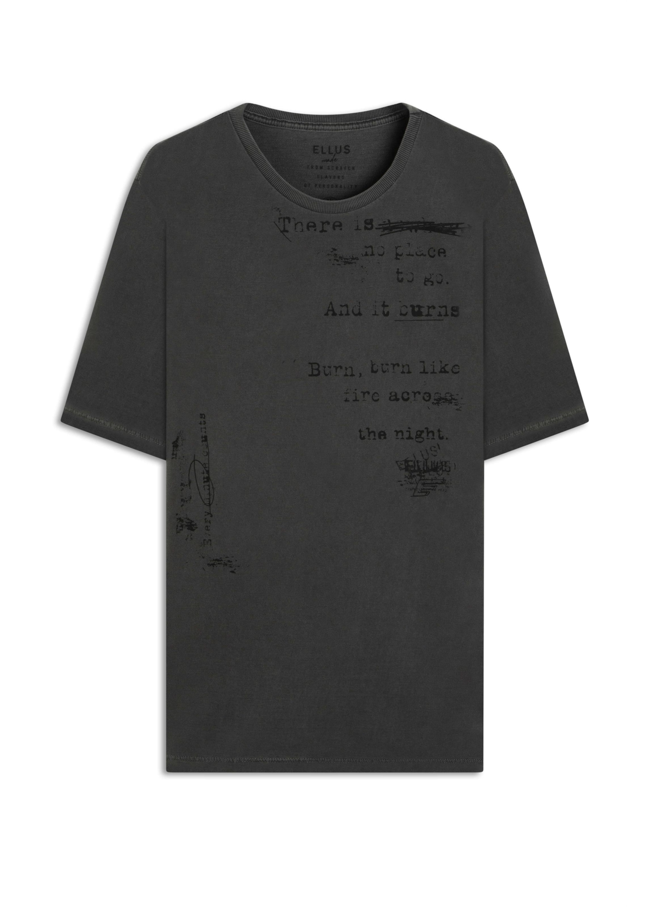T-Shirt Washed Punk Texts Over Preto