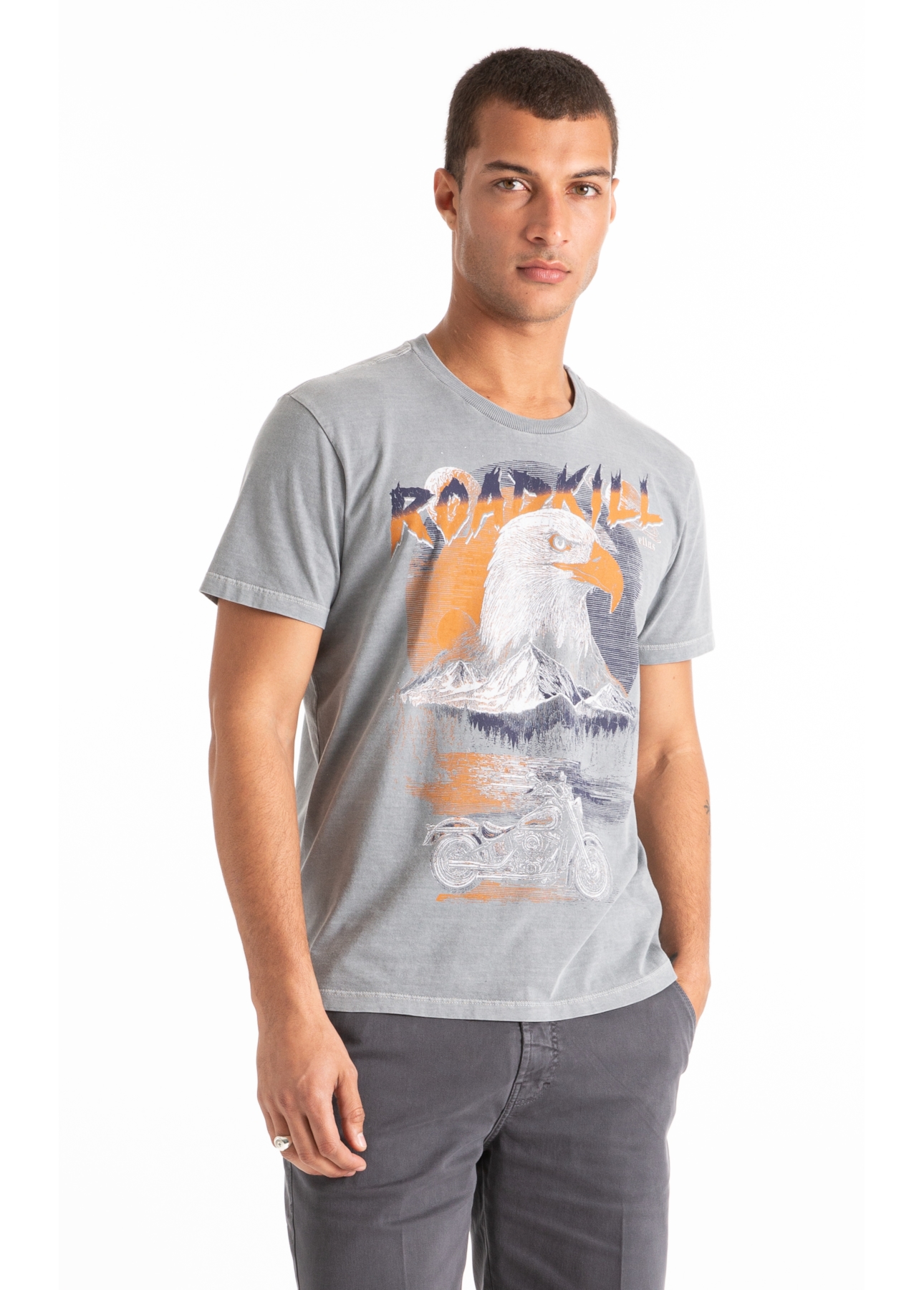 T-Shirt Washed Roadkill Cinza Claro