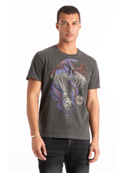 T-Shirt Washed Snake Engine Preto