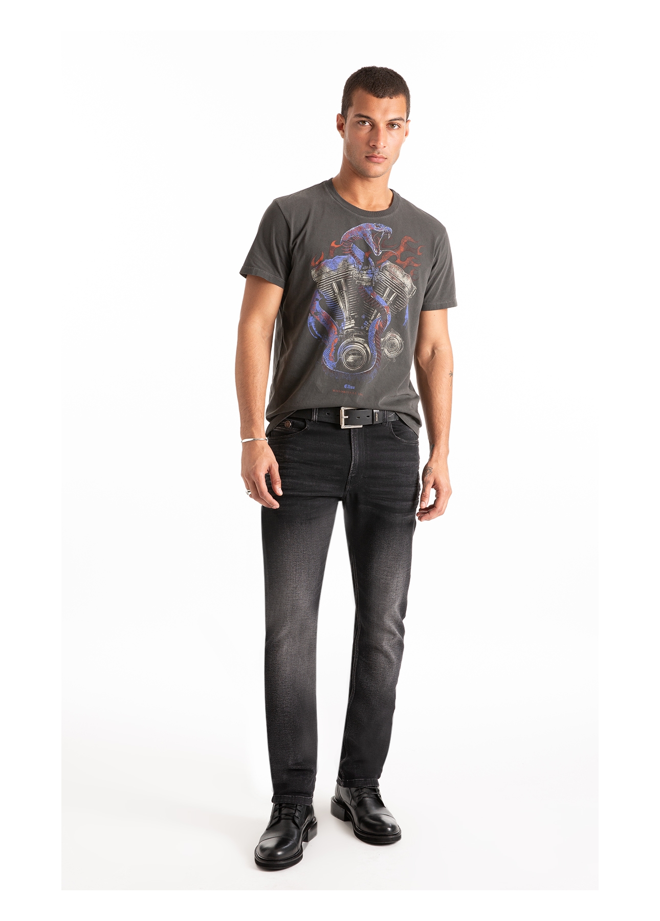 T-Shirt Washed Snake Engine Preto