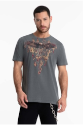 T-Shirt Washed Speedway Flames Cinza