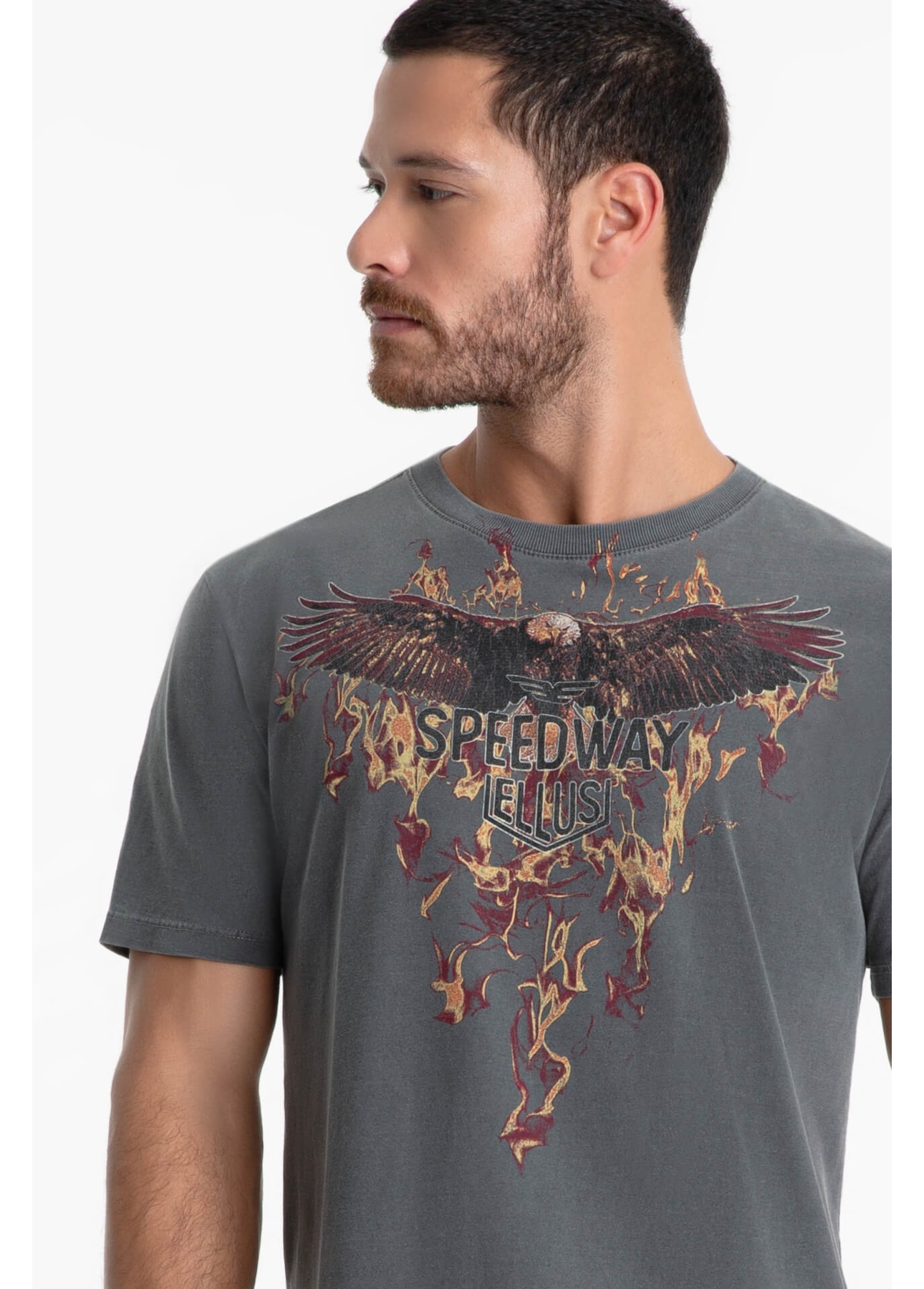 T-Shirt Washed Speedway Flames Cinza