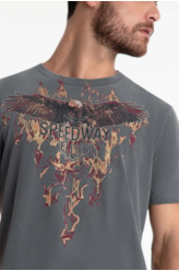 T-Shirt Washed Speedway Flames Cinza