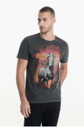 T-Shirt Washed White Horse Preto