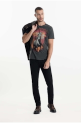 T-Shirt Washed White Horse Preto
