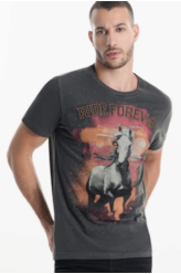 T-Shirt Washed White Horse Preto