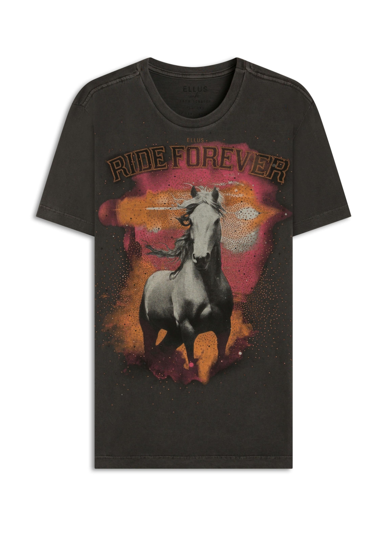 T-Shirt Washed White Horse Preto