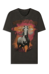 T-Shirt Washed White Horse Preto