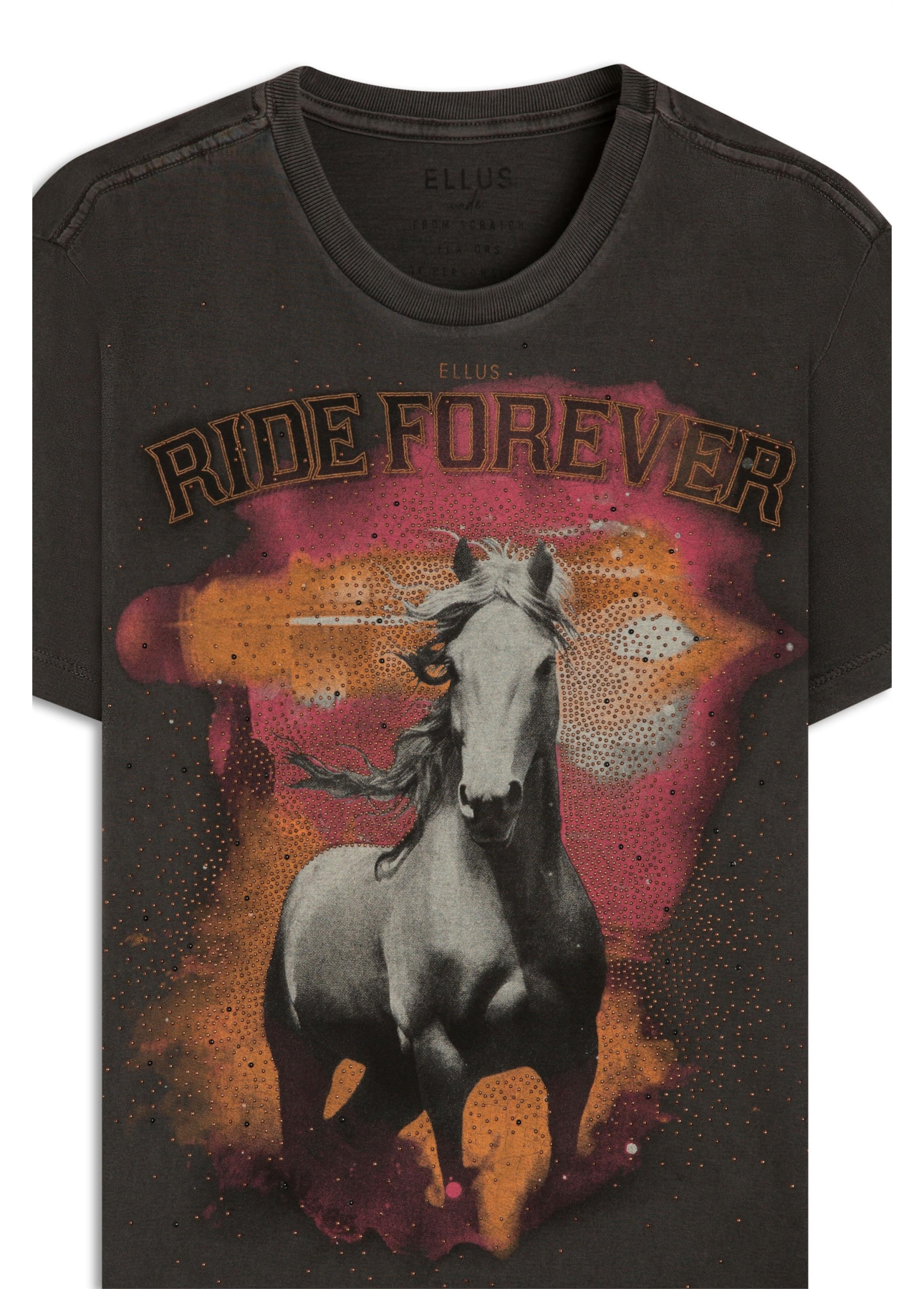 T-Shirt Washed White Horse Preto