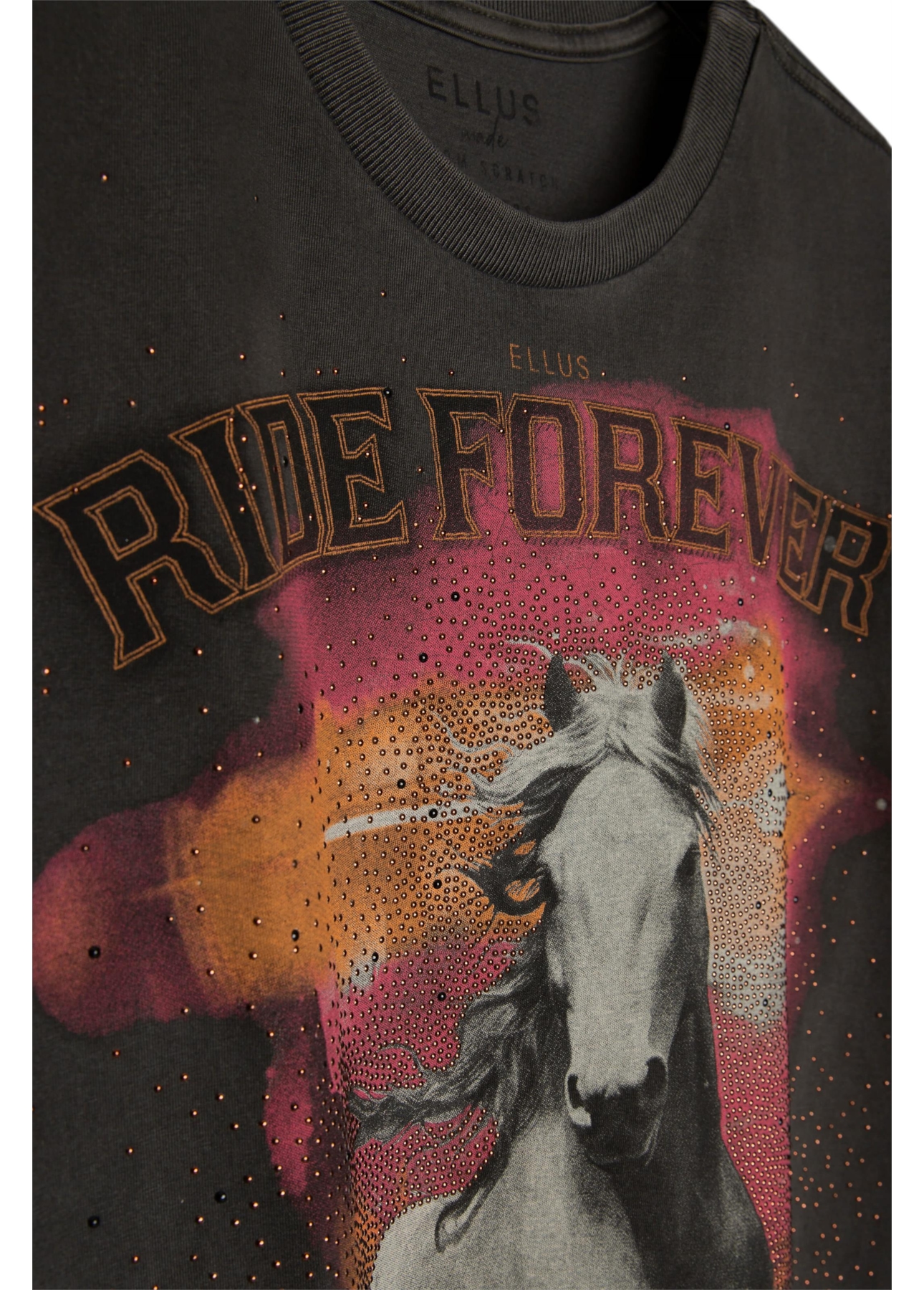 T-Shirt Washed White Horse Preto