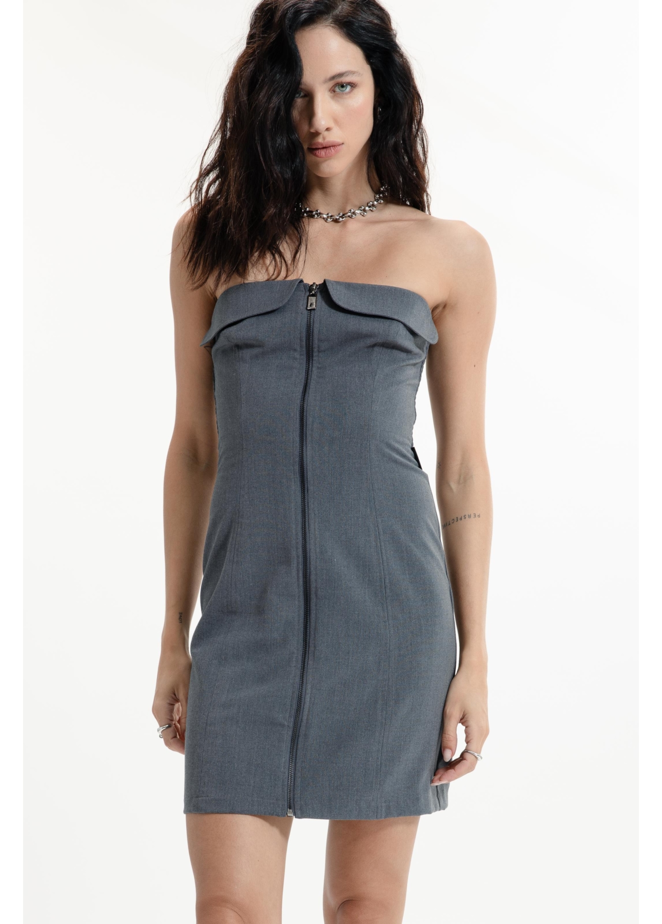 Tailoring Lapela Mini Dress Cinza Medio