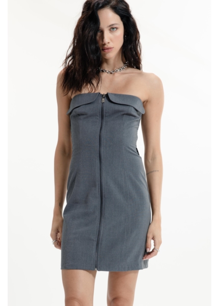 Tailoring Lapela Mini Dress Cinza Medio