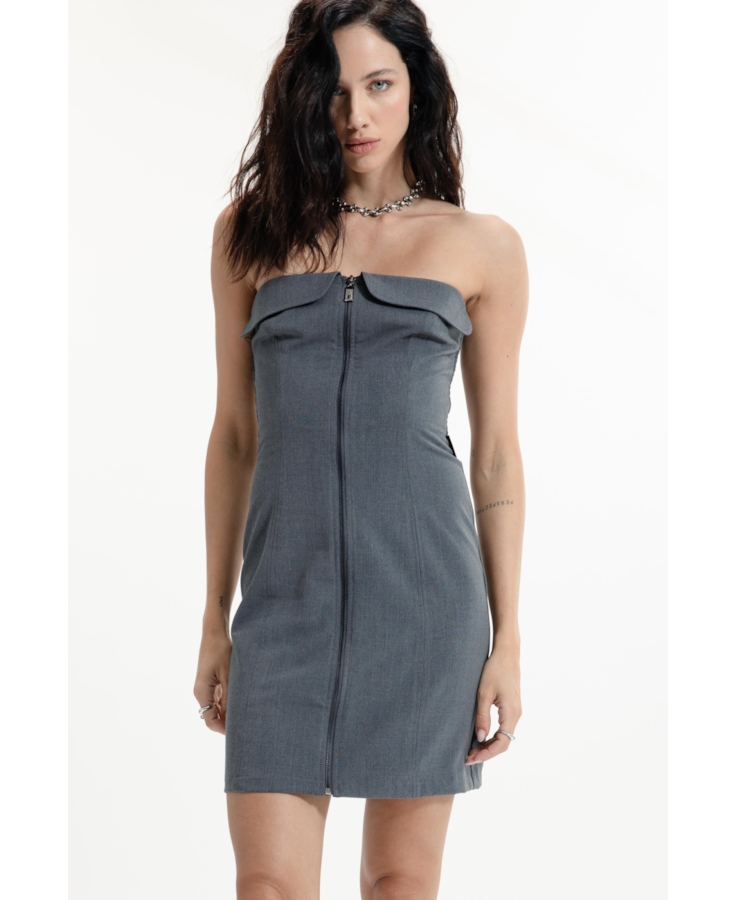 Tailoring Lapela Mini Dress Cinza Medio