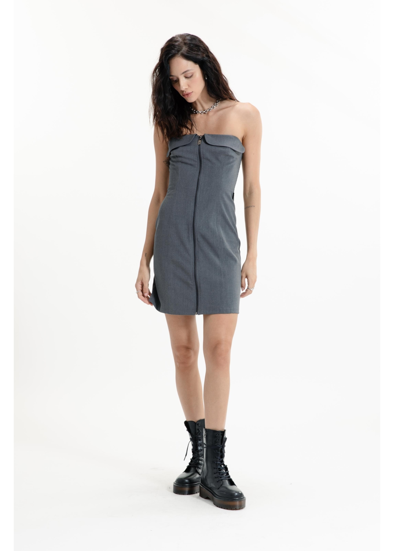 Tailoring Lapela Mini Dress Cinza Medio