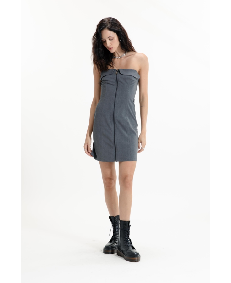Tailoring Lapela Mini Dress Cinza Medio