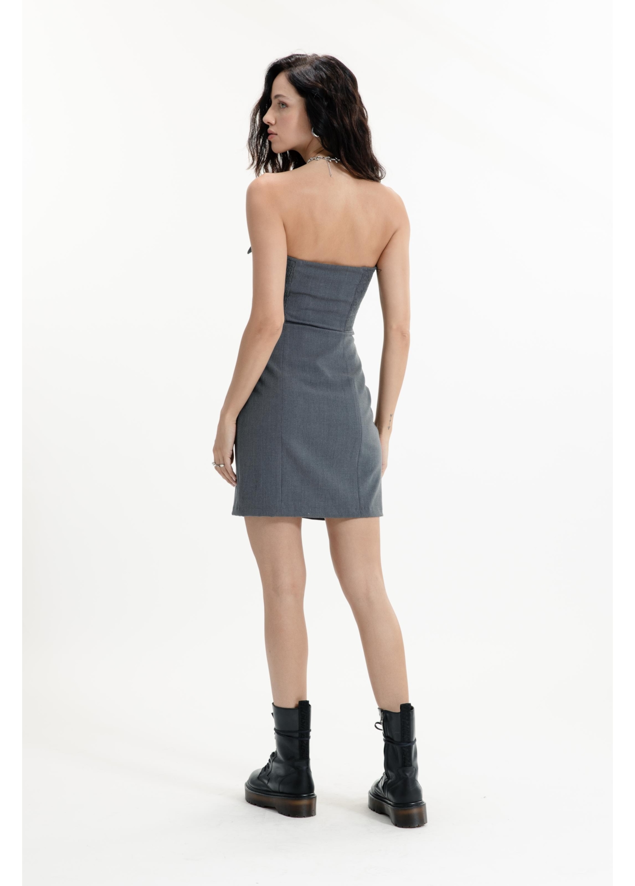 Tailoring Lapela Mini Dress Cinza Medio