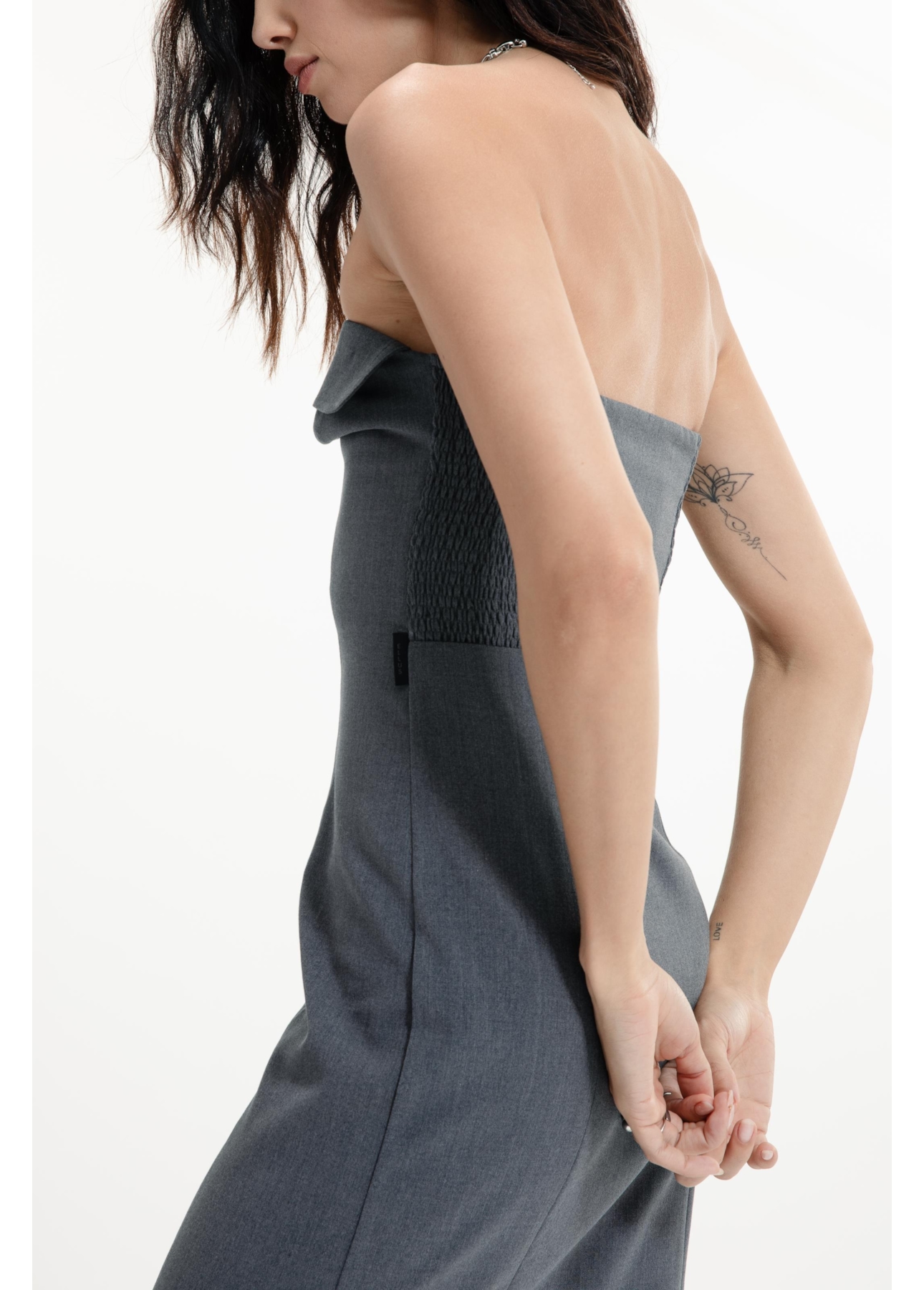 Tailoring Lapela Mini Dress Cinza Medio