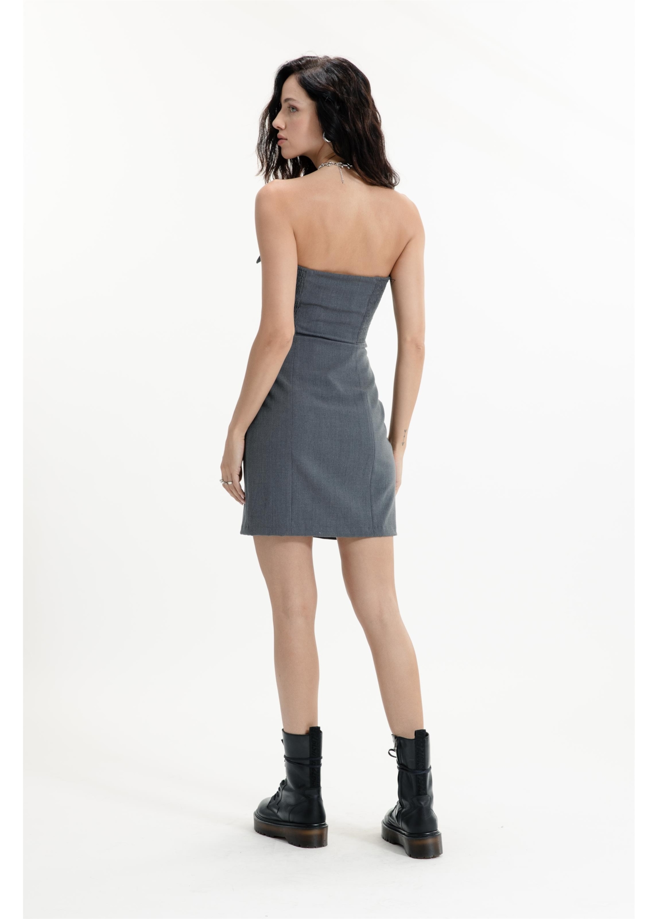 Tailoring Lapela Mini Dress Cinza Medio