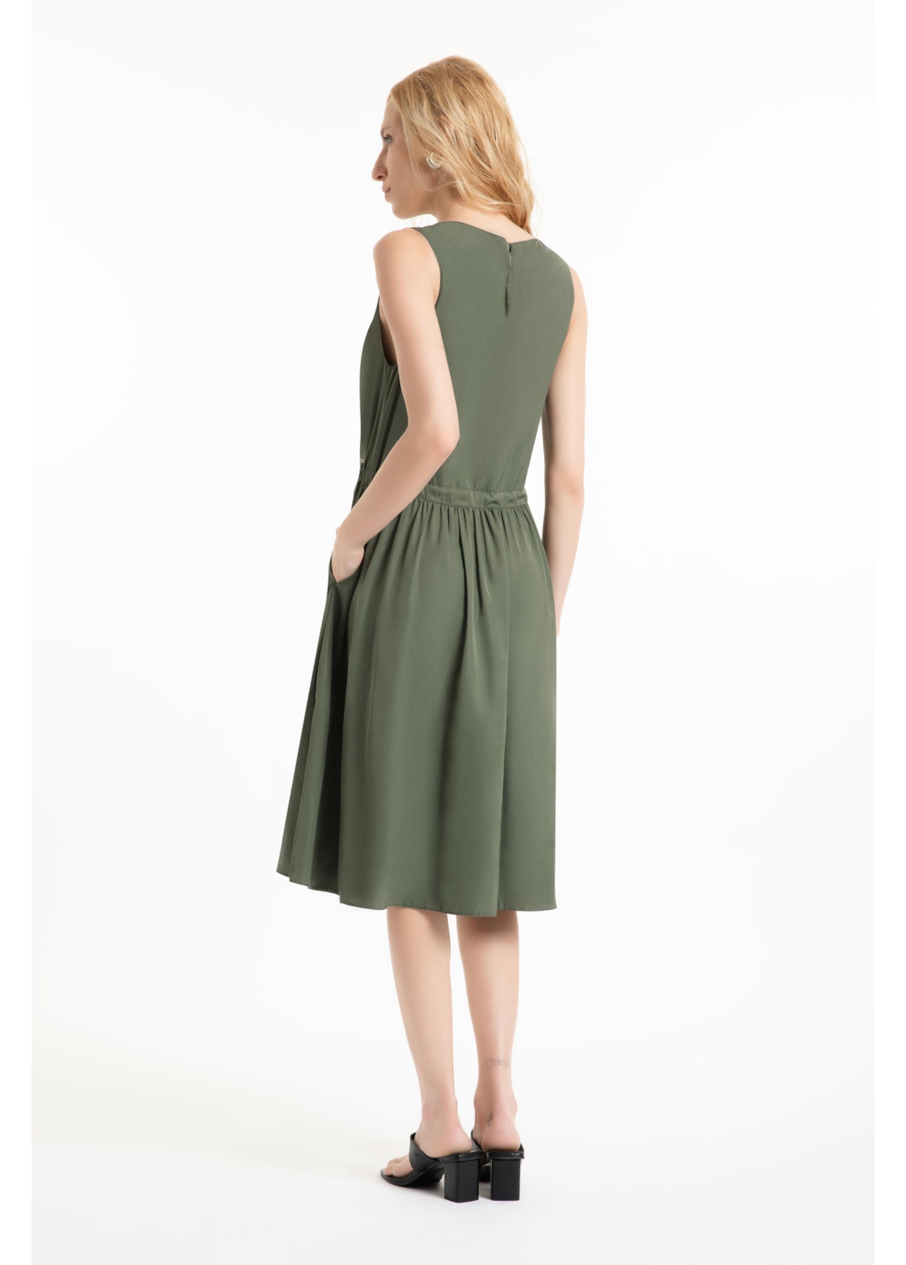 Techno Twill Pleats Midi Verde Militar
