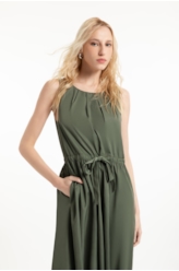 Techno Twill Pleats Midi Verde Militar