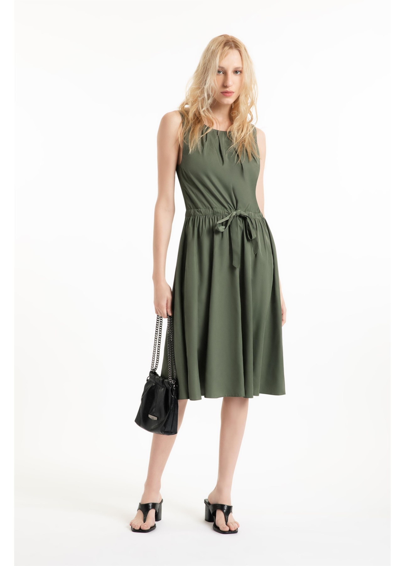 Techno Twill Pleats Midi Verde Militar
