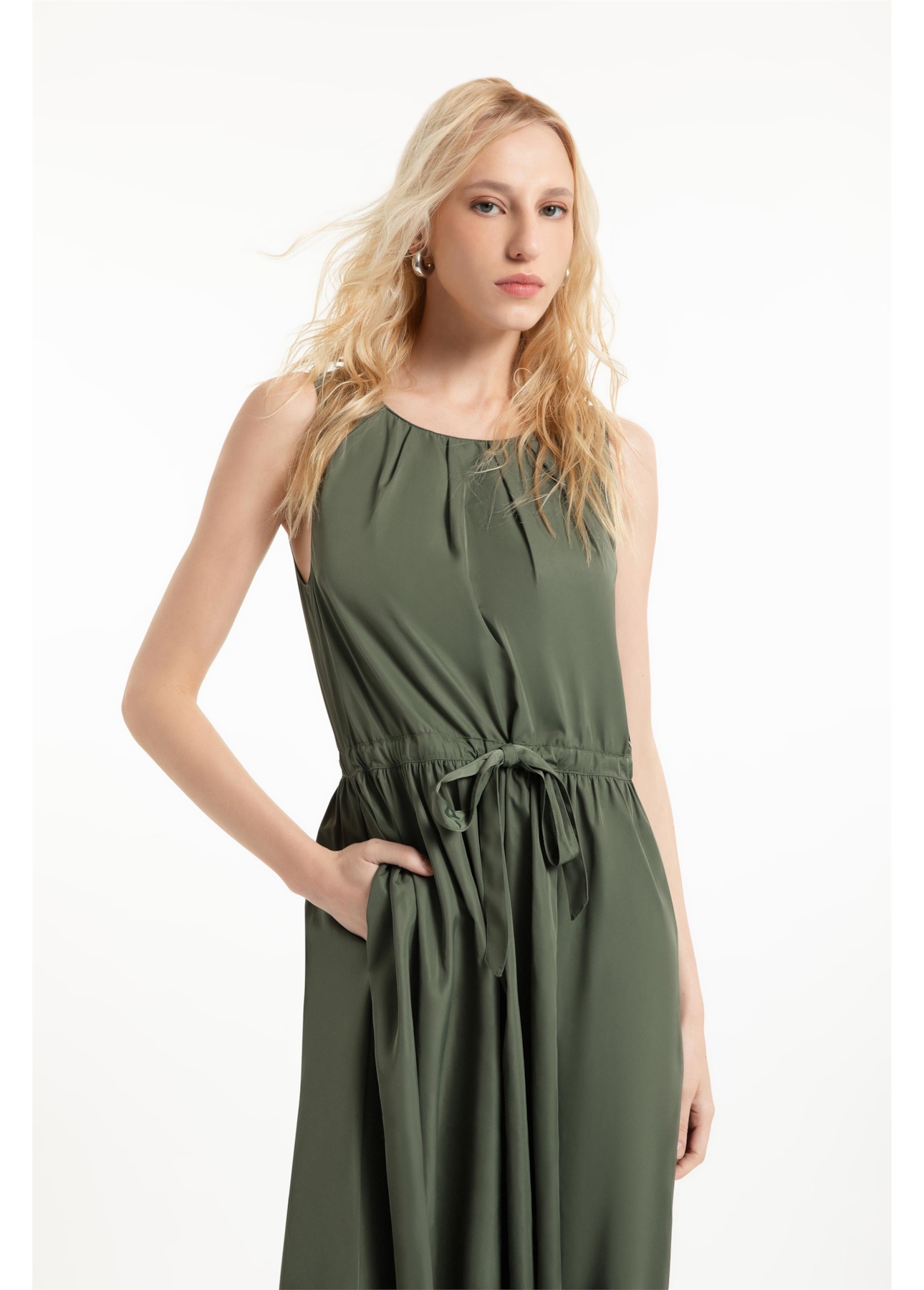 Techno Twill Pleats Midi Verde Militar