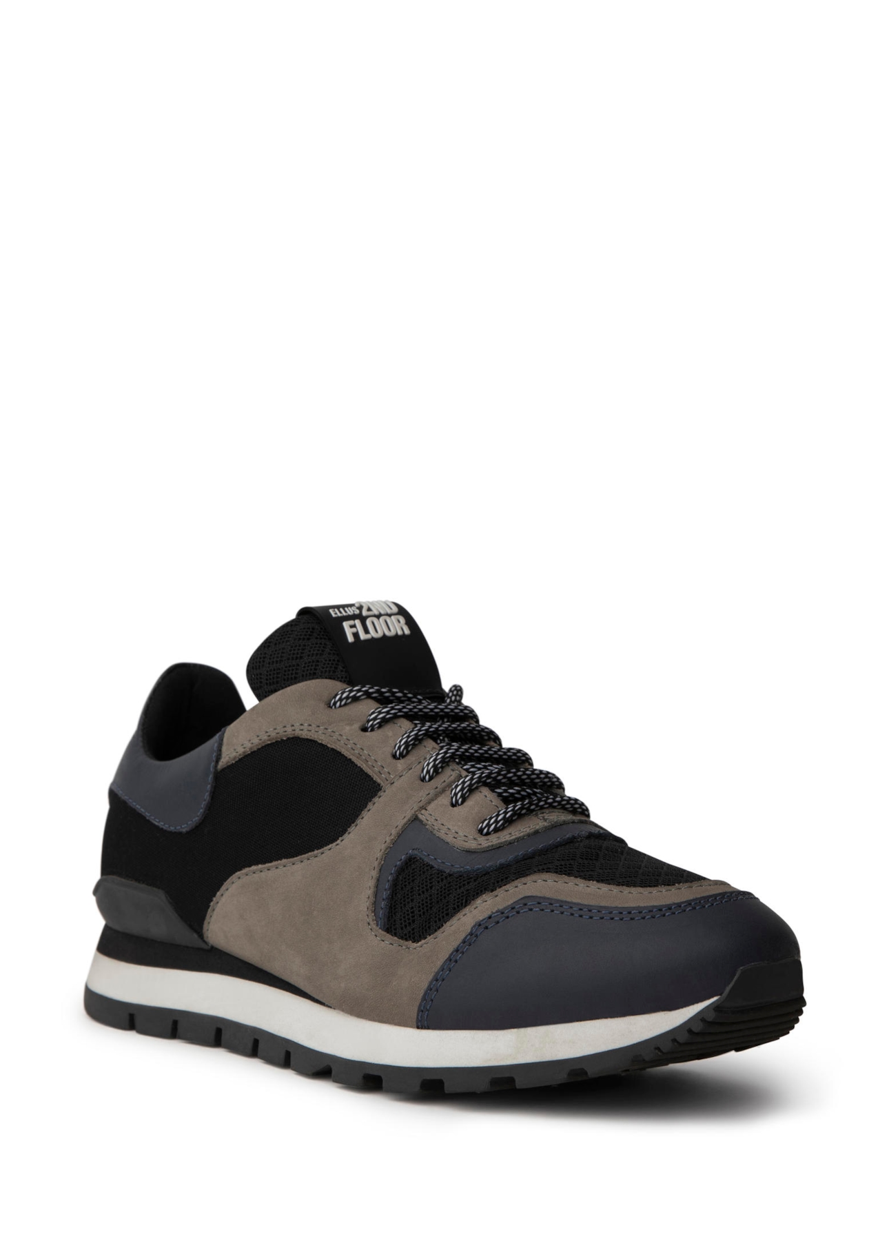 Tênis Jogging Cuts Nylon Preto/Couro Nobuck Cinza