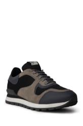 Tênis Jogging Cuts Nylon Preto/Couro Nobuck Cinza