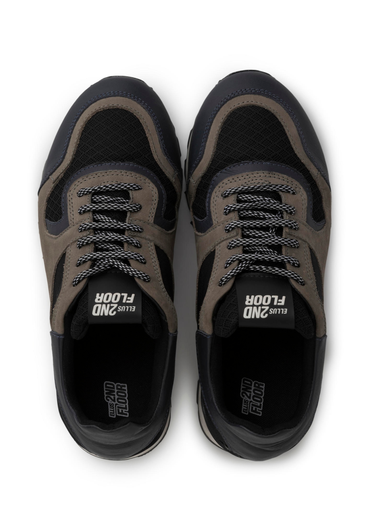 Tênis Jogging Cuts Nylon Preto/Couro Nobuck Cinza