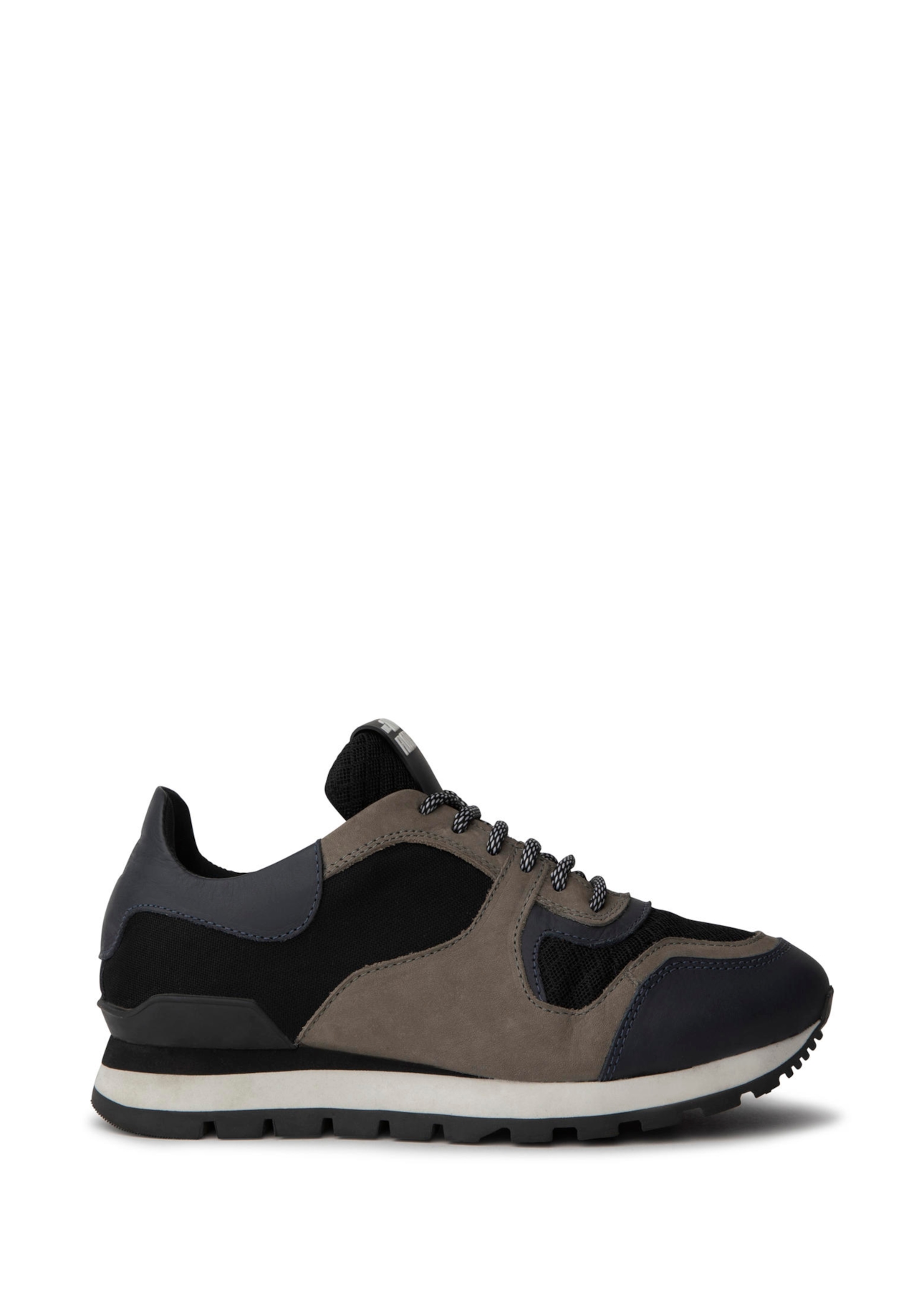 Tênis Jogging Cuts Nylon Preto/Couro Nobuck Cinza