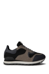 Tênis Jogging Cuts Nylon Preto/Couro Nobuck Cinza