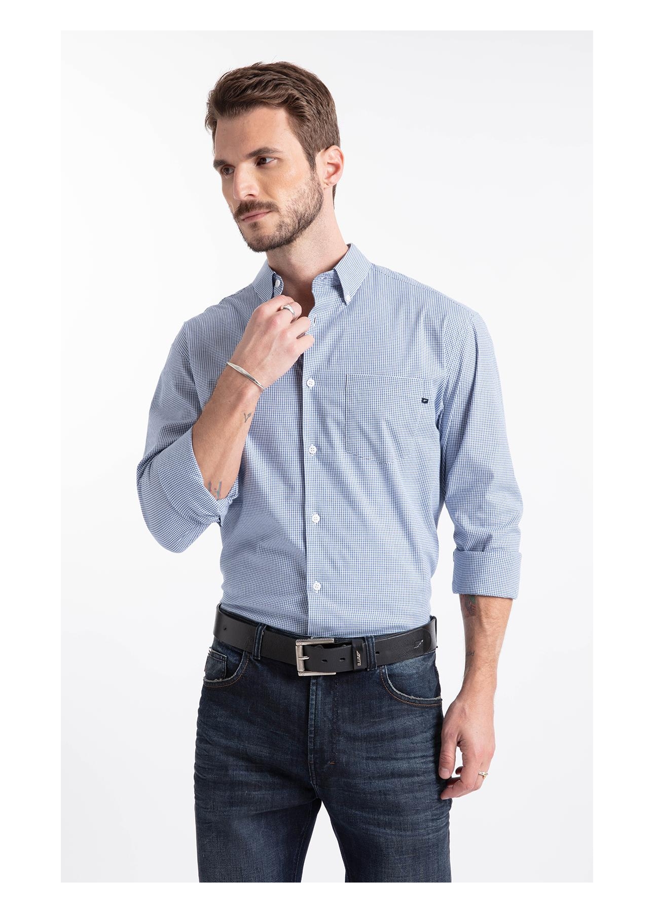 Tricoline Ly Cygnus Slim Button Down Ml Azul Pervante