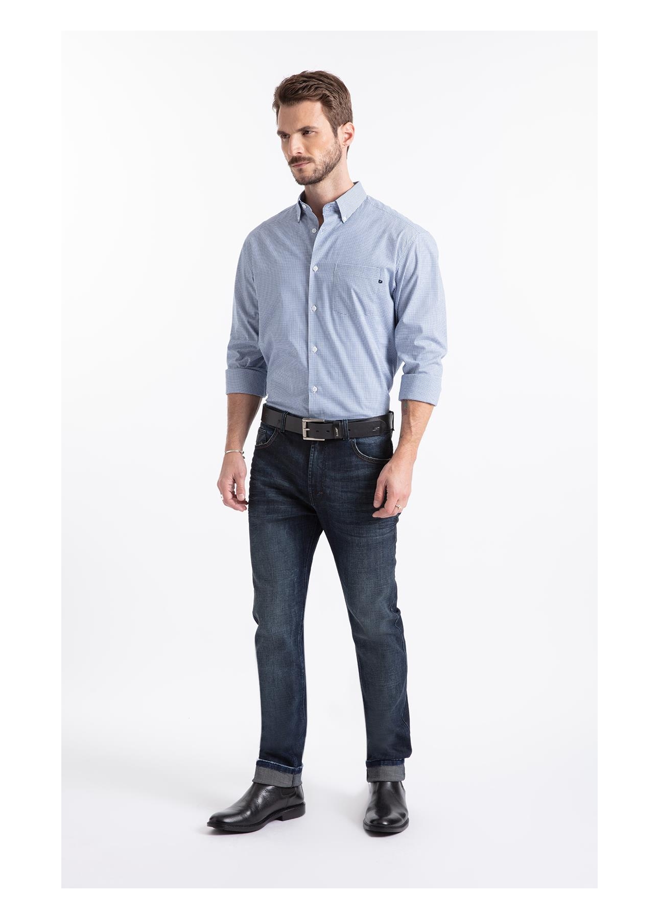 Tricoline Ly Cygnus Slim Button Down Ml Azul Pervante