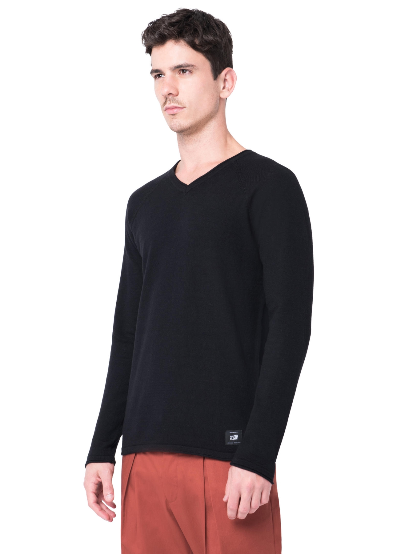 Tricot Basic v Neck Preto