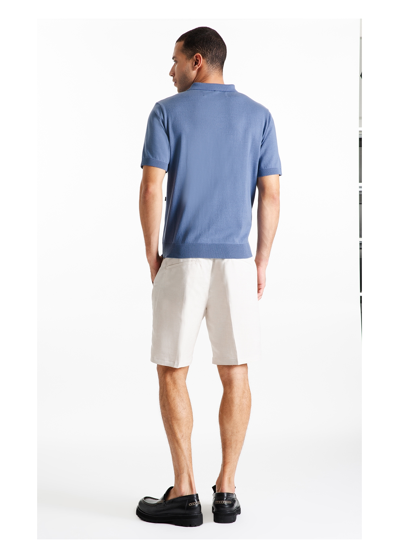 Tricot Cotton Blend Polo Mc Azul Jeans