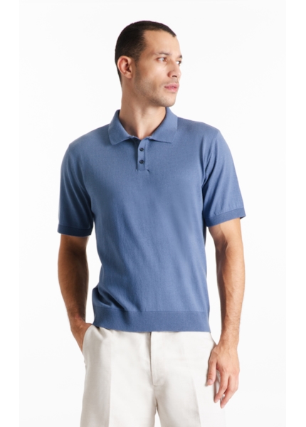 Tricot Cotton Blend Polo Mc Azul Jeans