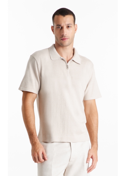 Tricot Cotton Blend Polo Zíper Mc Areia